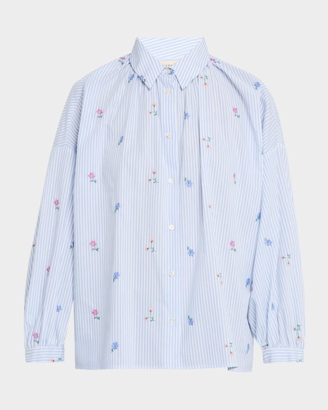 Gilly Striped Floral-Embroidered Cotton Shirt